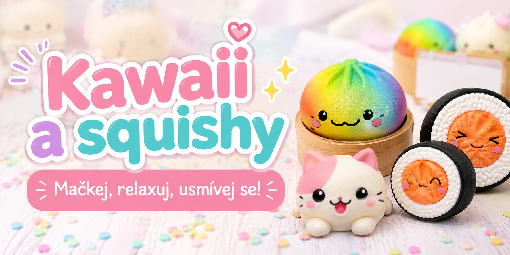Kawaii a squishy Mačkej, relaxuj, usmívej se!