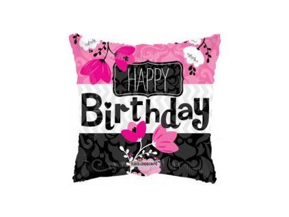 Fóliový balónek čtverec 46 cm květiny Happy Birthday
