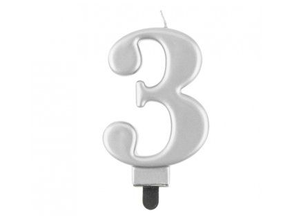 Svíčka stříbrná na dort "3"