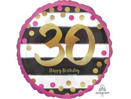 Fóliový balónek kulatý 45 cm Happy Birthday 30