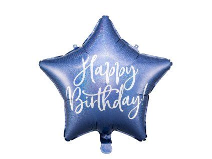 Fóliový Balónek hvězda 40 cm modrý Happy birthday