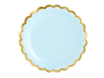 Papírové talířky - modré a zlatý vlnitý okraj - 18 cm - 6 ks