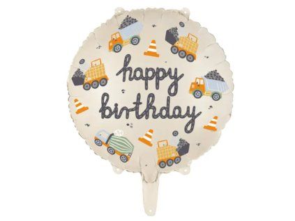 Fóliový balónek Happy Birthday Stavební stroje, 35 cm