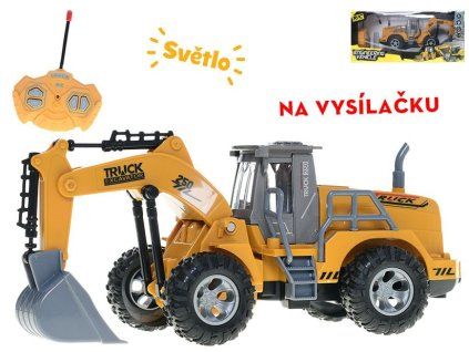 R/C bagr 23cm 27MHz plná funkce na dálkové ovládání se světlem v krabičce