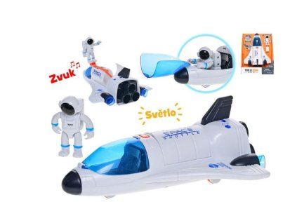 Space raketoplán 20cm volný chod na baterie se světlem a zvukem + astronaut 6cm v krabičce