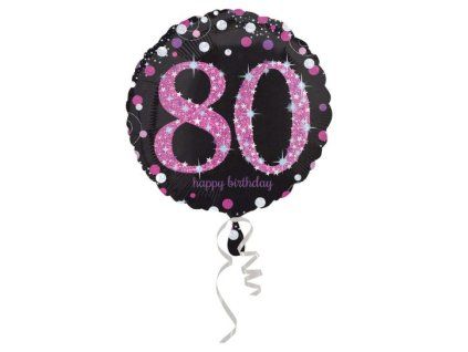 Růžový třpytivý kulatý fóliový balónek na oslavu 80. narozenin