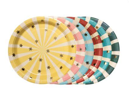 Talířky papírové Cirkus pruhované  6 ks, 18 cm