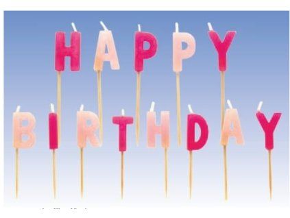 Dortové narozeninové svíčky nápis Happy Birthday - Růžové