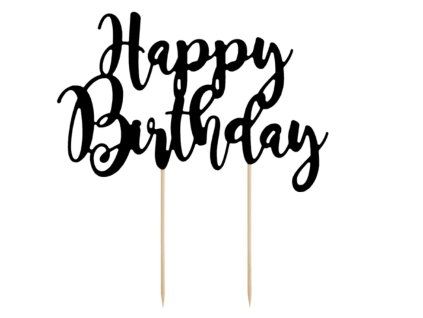 Zápich do dortu  Happy Birthday - černý 22 cm