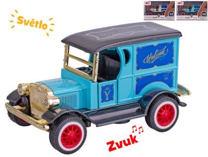 Auto old timer Ford Model T 11 cm kov na baterie na zpětný chod se světlem a zvukem, tři barvy