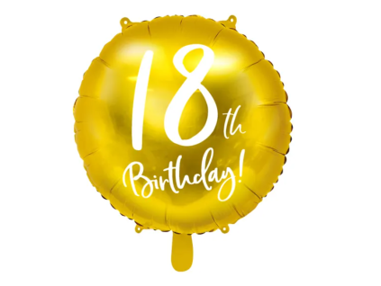 Fóliový balónek kulatý - 18 th Birthday! - zlatý - 45 cm