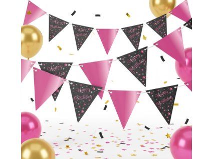 Girlanda papírová  Happy Birthday 400x19cm černá růžová