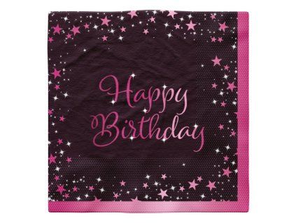 Párty ubrousky Happy Birthday 16ks černá růžová
