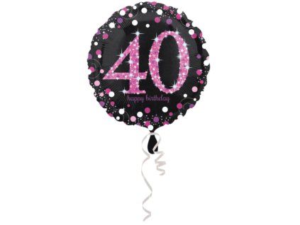 Fóliový balónek 40 happy birthday 45cm holografický černá růžová