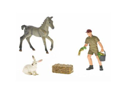 ZooLandia Farma malý set farmář a bílý králík