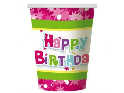 Kelímek Happy birthday růžový- 6ks