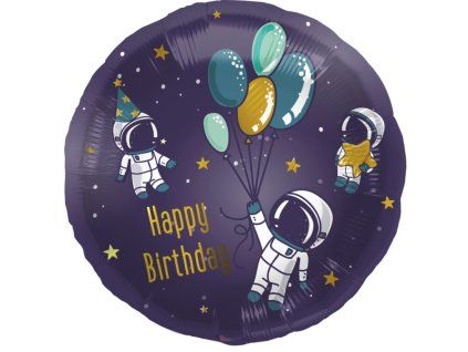 Fóliový balónek  45 cm Happy Birthday vesmír s kosmonauty