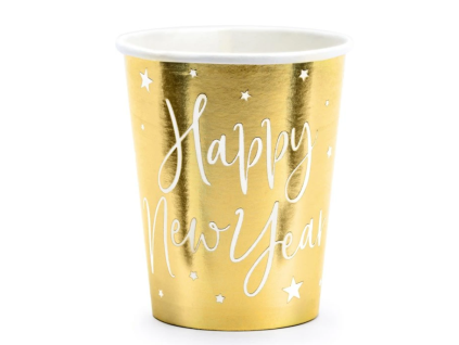 Party kelímky Happy New Year zlaté 220 ml 6 ks