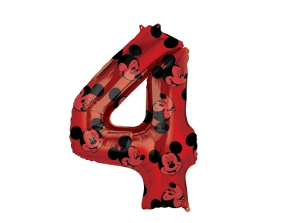 Fóliový balónek 66 cm číslo 4 Mickey červený