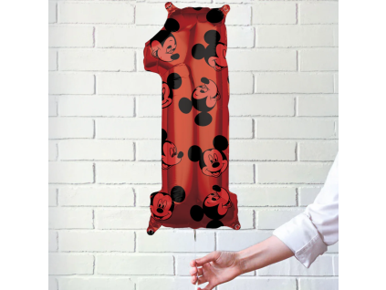 Fóliový balónek číslice 1 - Mickey červený - 66 cm