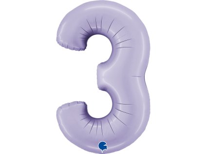 Fóliový balónek číslice 3 - pastelově fialová - 102 cm