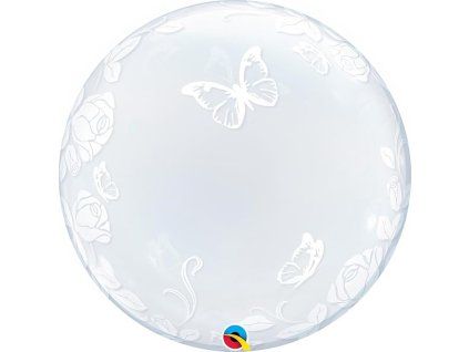 Balónková bublina Růže a motýli průhledná 61 cm