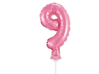 Fóliový balónek malý číslice 9 růžový 13 cm