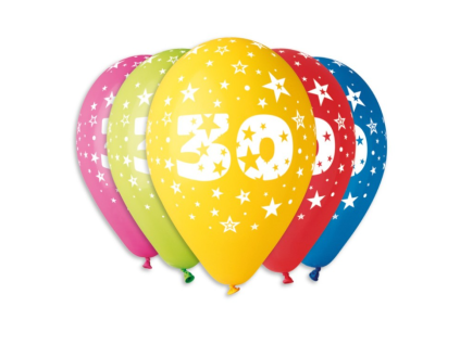 Kulaté latexové balónky 30 cm číslo 30 mix barev 5 ks