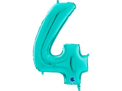 Fóliový balónek číslice 4 - tyrkysový - 102 cm