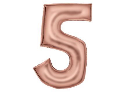 Fóliový balónek satén číslice 5 - rose gold - 86 cm