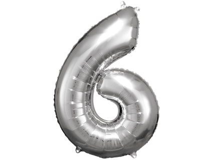 Fóliový balónik číslica 6 - strieborný - 86 cm