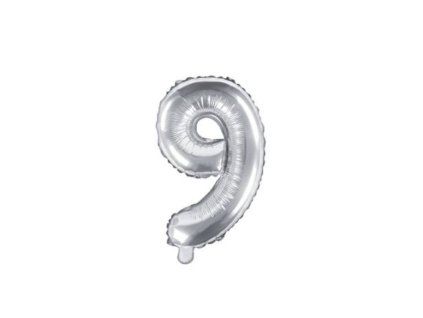 Fóliový balónek malý číslice 9 - stříbrný - 35 cm