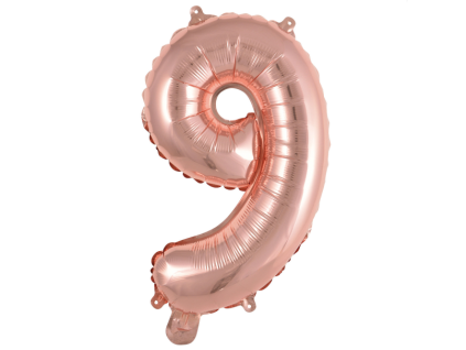 Fóliový balónek číslice 9 - rose gold - 40 cm