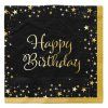 Párty ubrousky Happy Birthday 16ks černé se zlatou