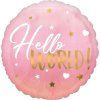Fóliový balónek kulatý Hello world! růžový 43 cm