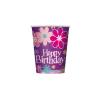 Party kelímky Happy Birthday květy 270 ml 8 ks